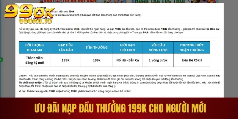 Ưu đãi nạp đầu thưởng 199k cho người mới